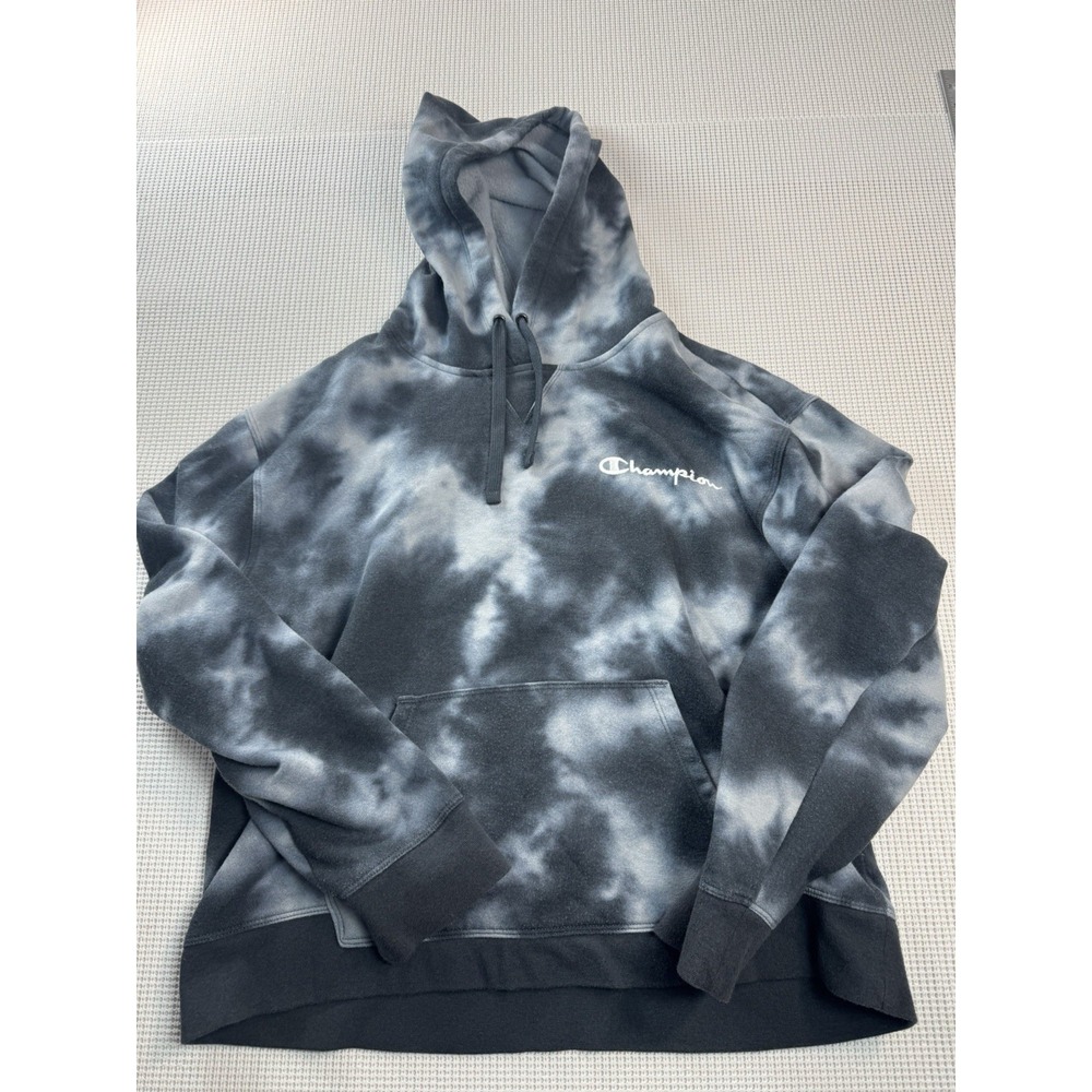 Champion Hoodie XL Gray Tie Dye Pullover Sweatshirt Logo Fleece Women